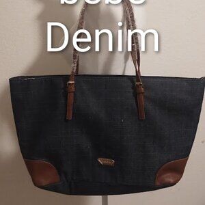 NWT Bebe denim tote Large shoulder bag oversized purse blue jean retails